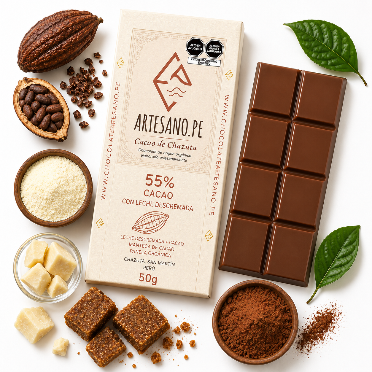 Barra de chocolate 55% cacao con leche.
