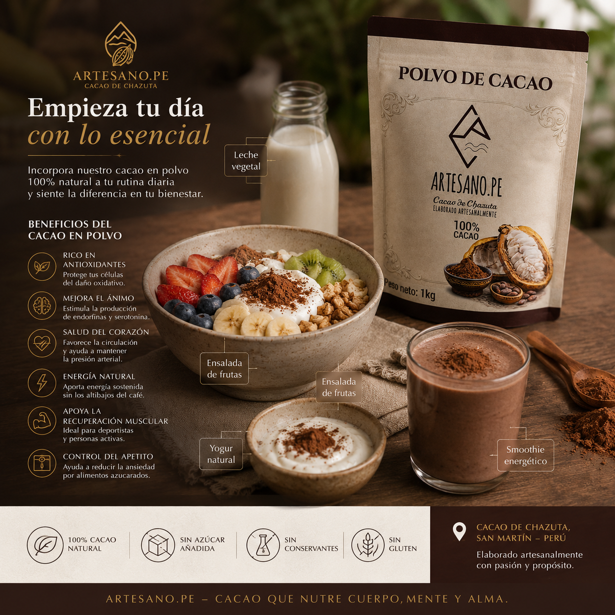 100% polvo de cacao 1kg